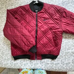 Nike Maroon Quilted Bomber Jacket with Black Trim